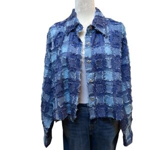 White birch blue plaid fringed button down long sleeve shacket